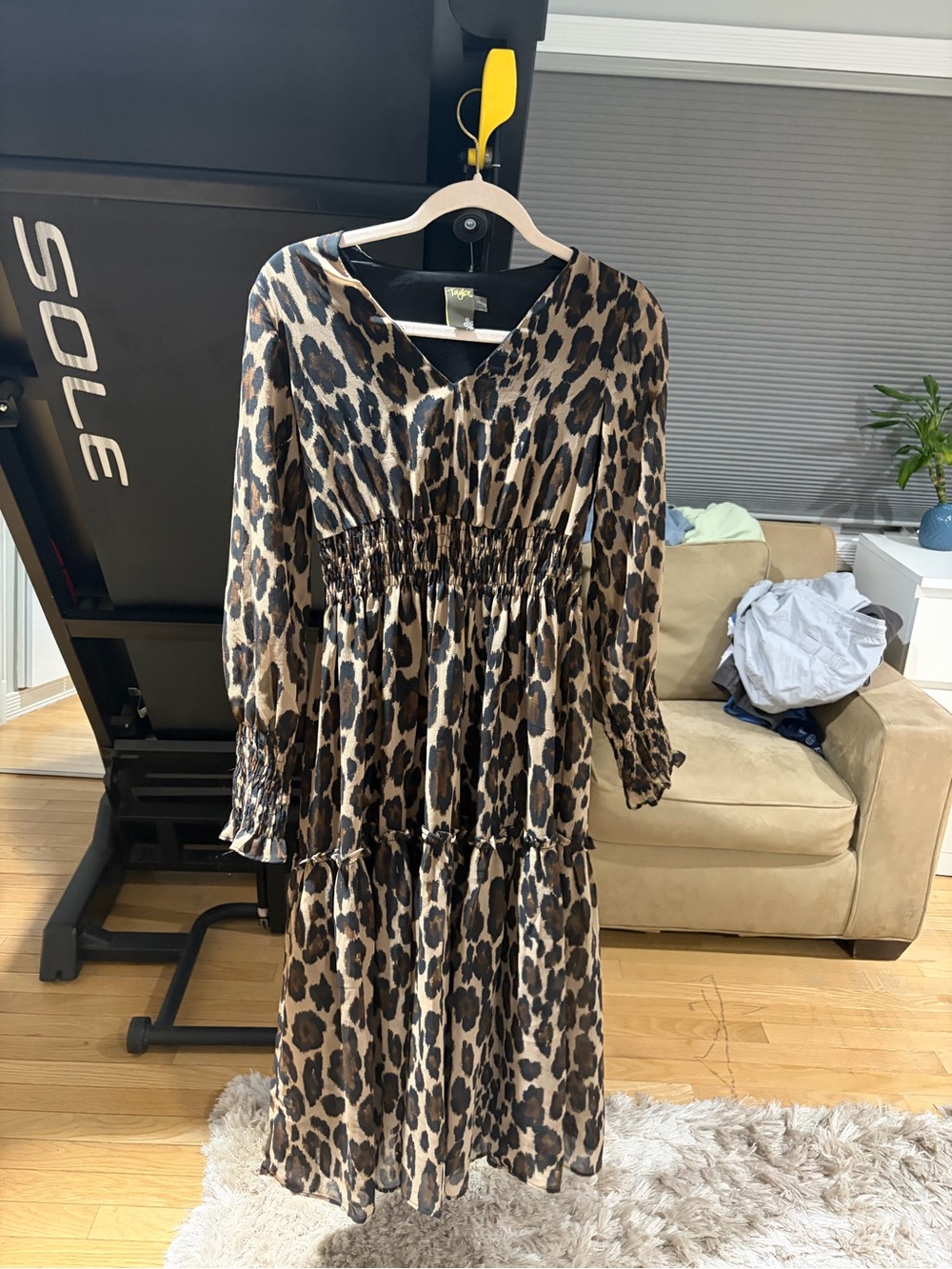Taylor Leopard Print Smocked Midi Dress - Brown and Black